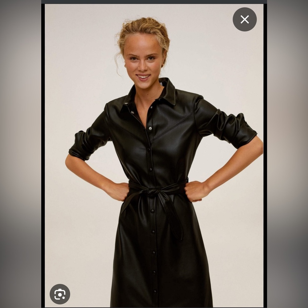 Mango faux leather front button mini dress
